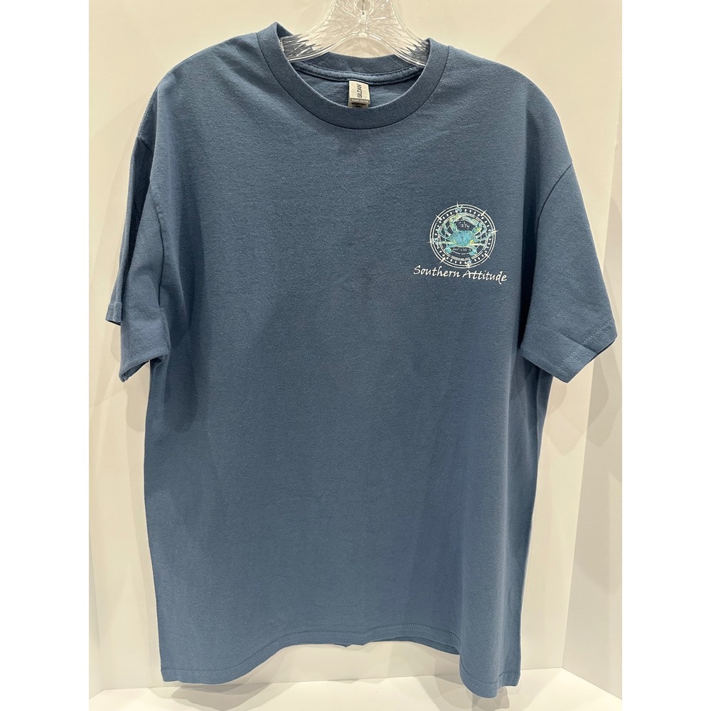 Southern Attitude Salty Blue Crab Compass Graphic T-Shirt Blue Mens Large